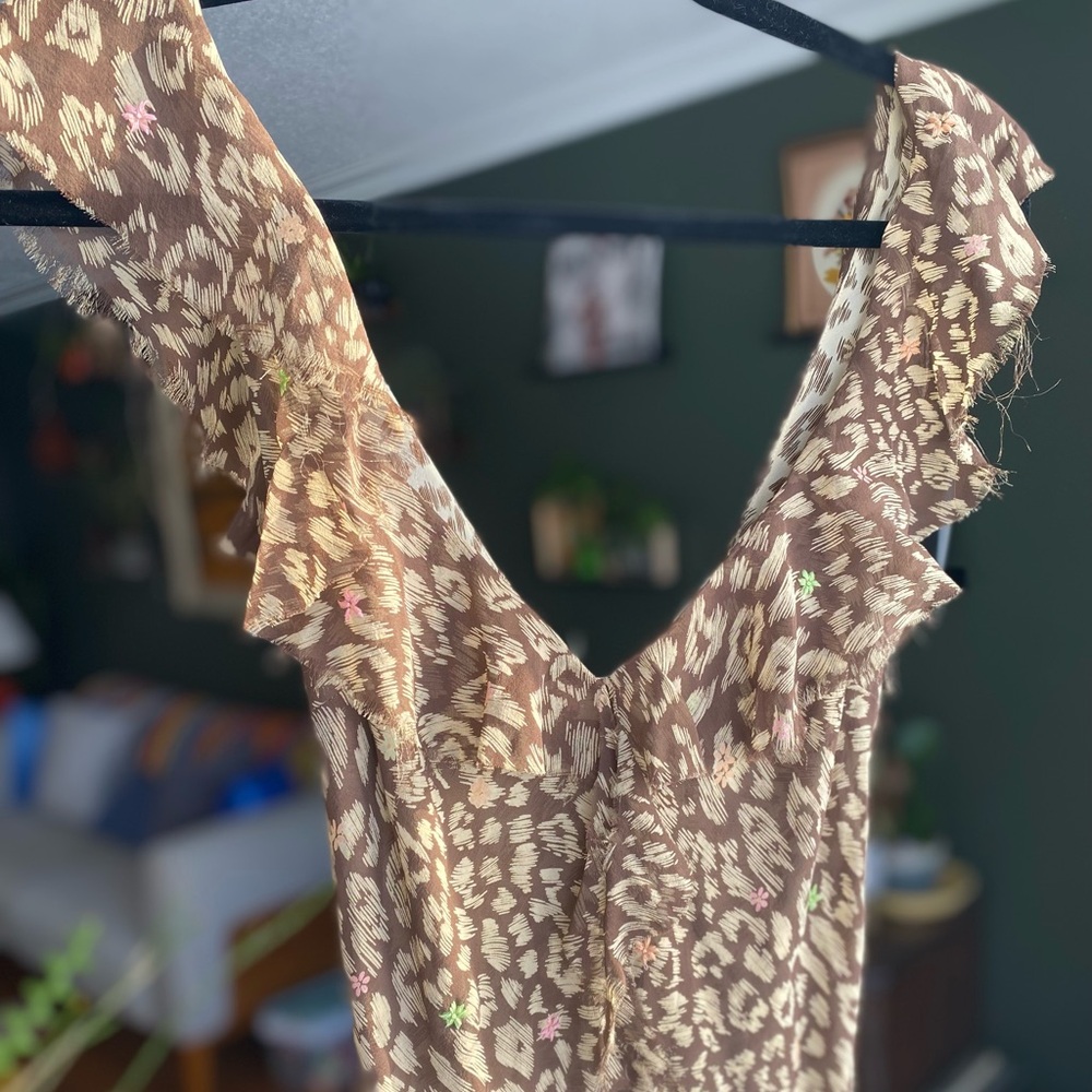 Nougat London 100% Silk Maxi Dress with embroidery- Y2K Ruffle Hem